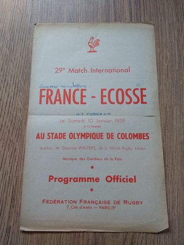 France v Scotland Jan 1959 Rugby Programme