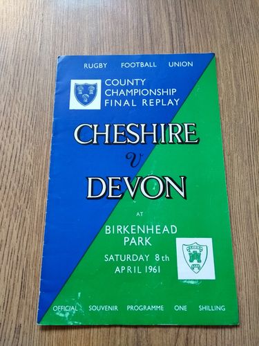 Cheshire v Devon Apr 1961 County Championship Final Replay Rugby Programme