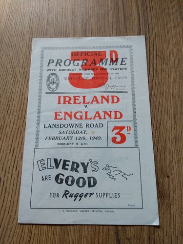 Ireland v England 1949 Rugby Programme