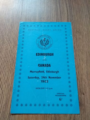 Edinburgh v Canada Nov 1962 Rugby Programme