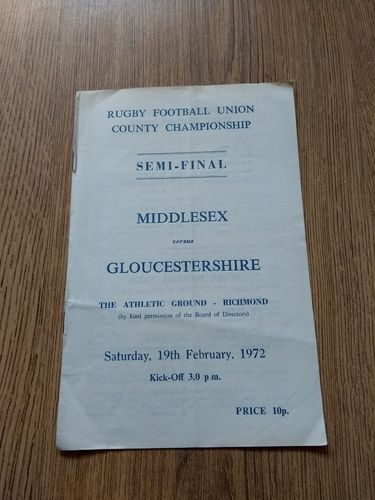 Middlesex v Gloucestershire 1972 County Championship Semi-Final Rugby Programme