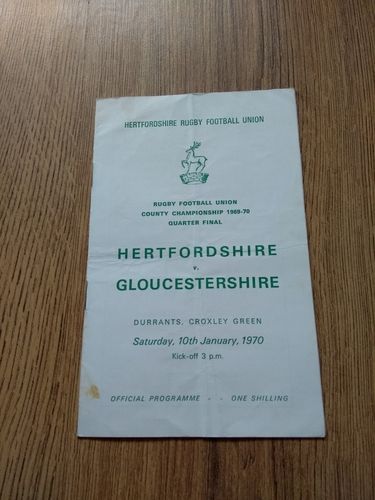 Hertfordshire v Gloucestershire 1970 County Quarter-Final Rugby Programme