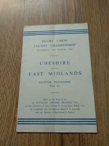 Cheshire v East Midlands 1950 County Championship Final Rugby Programme