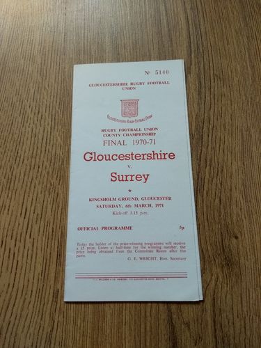 Gloucestershire v Surrey 1971 County Championship Final Rugby Programme