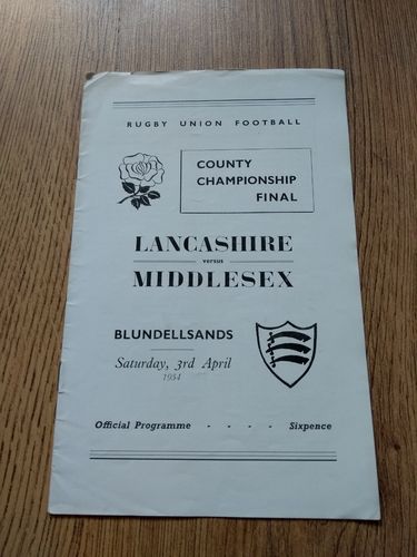 Lancashire v Middlesex 1954 County Championship Final Rugby Programme