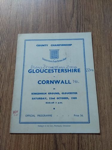 Gloucestershire v Cornwall Oct 1960 Rugby Programme