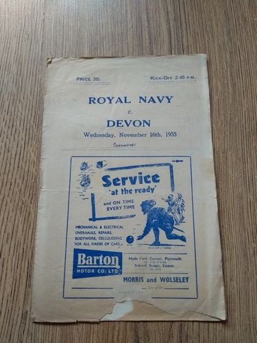 Royal Navy v Devon Nov 1955 Rugby Programme