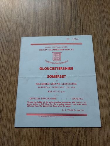 Gloucestershire v Somerset Feb 1968 Rugby Programme