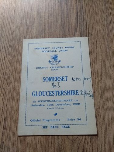 Somerset v Gloucestershire Dec 1958 County Championship Replay Rugby Programme