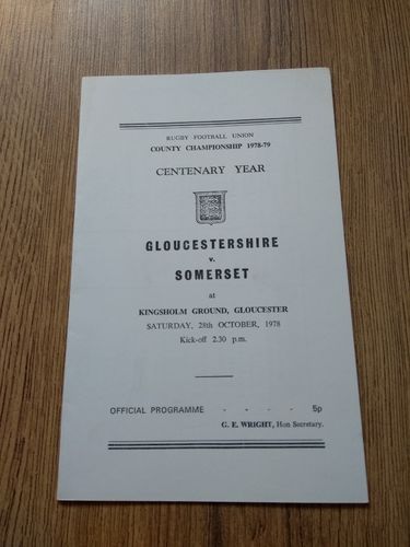 Gloucestershire v Somerset Oct 1978 Rugby Programme