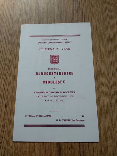 Gloucestershire v Middlesex 1978 County Championship Semi-Final Rugby Programme