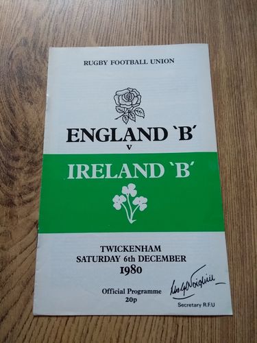 England B v Ireland B Dec 1980 Rugby Programme