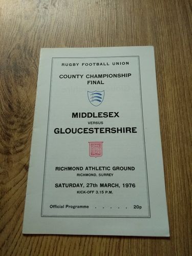 Middlesex v Gloucestershire 1976 County Championship Final Rugby Programme