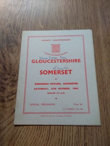 Gloucestershire v Somerset Oct 1962 Rugby Programme