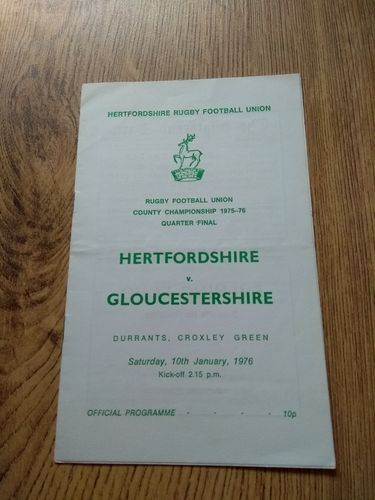 Hertfordshire v Gloucestershire 1976 County Quarter-Final Rugby Programme