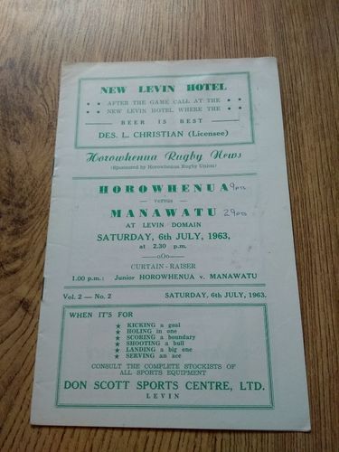 Horowhenua v Manawatu July 1963 Rugby Programme