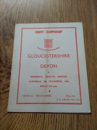 Gloucestershire v Devon Nov 1963 Rugby Programme