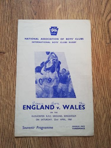 England Boys Clubs v Wales Boys Clubs Apr 1961 Rugby Programme