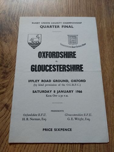 Oxfordshire v Gloucestershire 1966 County Quarter-Final Rugby Programme