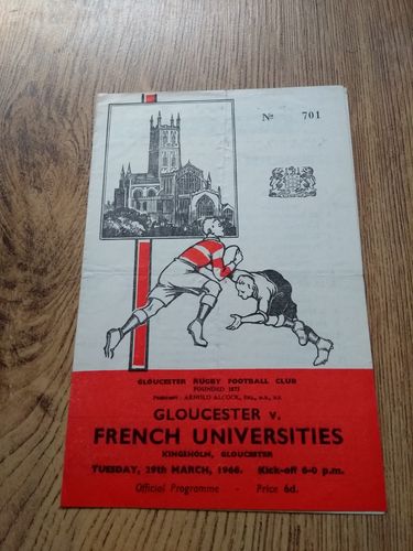 Gloucester v French Universities Mar 1966 Rugby Programme