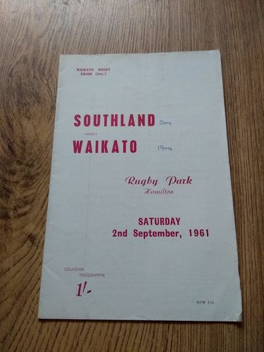 Waikato v Southland Sept 1961 Rugby Programme