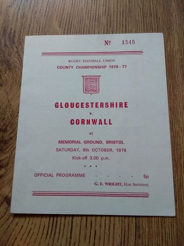 Gloucestershire v Cornwall Oct 1976 Rugby Programme
