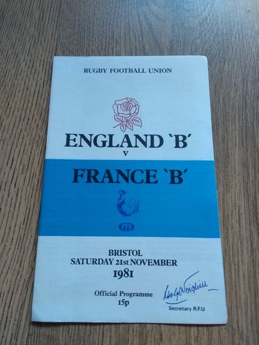 England B v France B Nov 1981 Rugby Programme