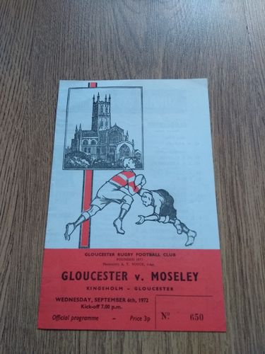 Gloucester v Moseley Sept 1972 Rugby Programme