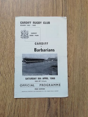 Cardiff v Barbarians Apr 1966 Rugby Programme