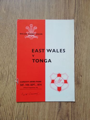 East Wales v Tonga Sept 1974 Rugby Programme