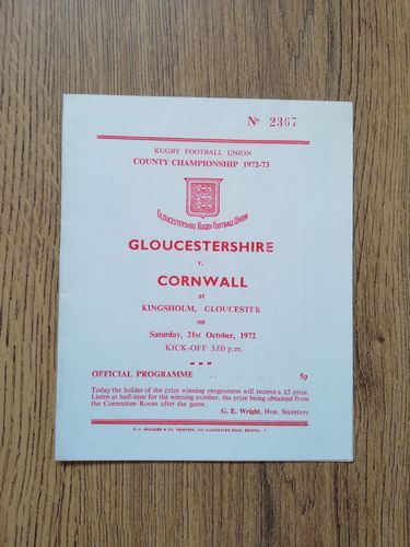 Gloucestershire v Cornwall Oct 1972 Rugby Programme