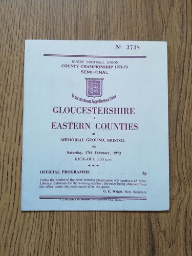 Gloucestershire v Eastern Counties 1973 County Semi-Final Rugby Programme
