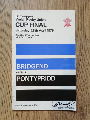 Bridgend v Pontypridd Apr 1979 Schweppes Cup Final Rugby Programme
