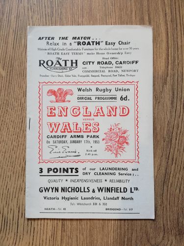 Wales v England Jan 1953 Rugby Programme