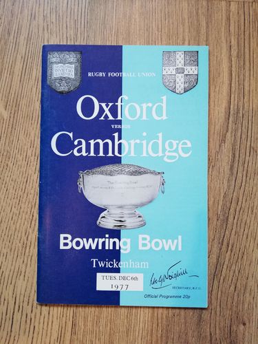 Oxford University v Cambridge University Dec 1977 Rugby Programme