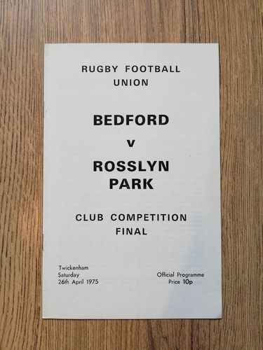 Bedford v Rosslyn Park Apr 1975 RFU Club Competition Final Rugby Programme