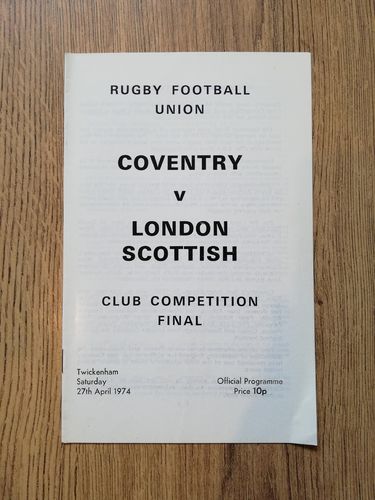 Coventry v London Scottish Apr 1974 RFU Club Competition Final Rugby Programme