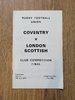 Coventry v London Scottish Apr 1974 RFU Club Competition Final Rugby Programme