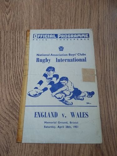 England Boys Clubs v Wales Boys Clubs Apr 1951 Rugby Programme