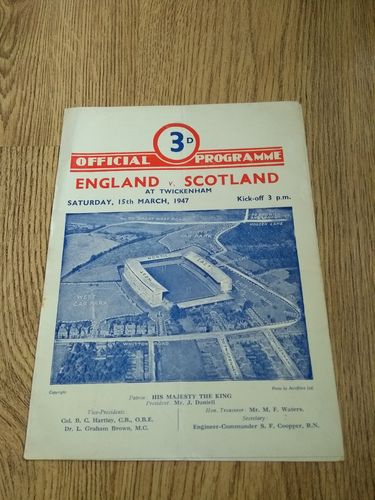 England v Scotland Mar 1947 Rugby Programme