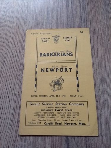 Newport v Barbarians Apr 1957 Rugby Programme