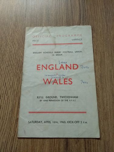 England Schools v Wales Schools Apr 1960 Rugby Programme