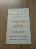 England Schools v Wales Schools Apr 1960 Rugby Programme