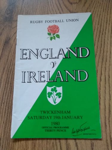 England v Ireland Jan 1980 Rugby Programme
