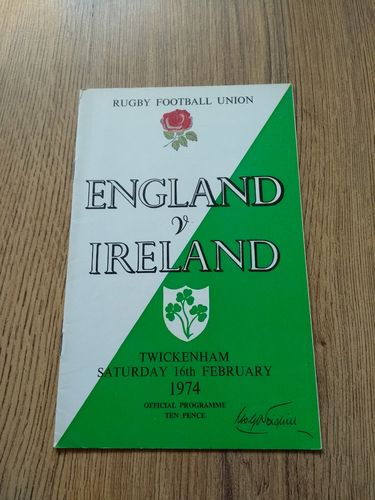 England v Ireland 1974 Rugby Programme
