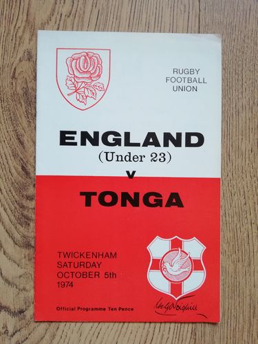 England Under 23 v Tonga Oct 1974 Rugby Programme