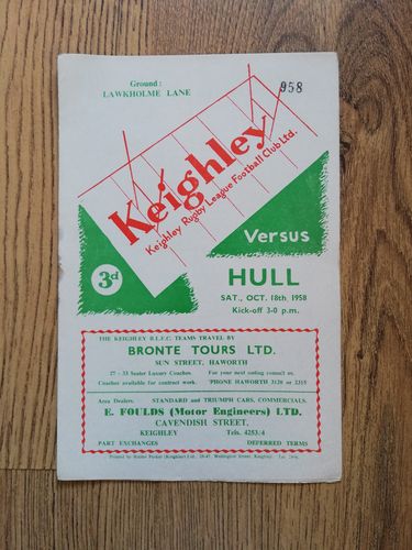 Keighley v Hull Oct 1958 Rugby League Programme