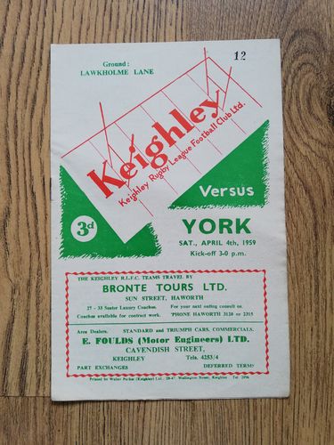 Keighley v York Apr 1959 Rugby League Programme