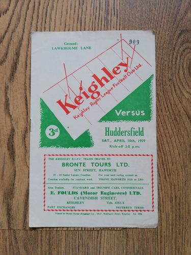 Keighley v Huddersfield Apr 1959 Rugby League Programme