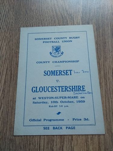 Somerset v Gloucestershire Oct 1959 Rugby Programme